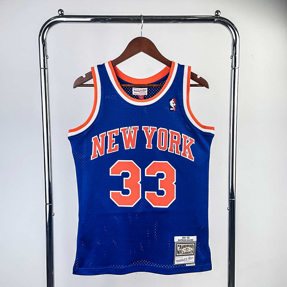 Regata Mitchell & Ness New York Knicks Road Patrick Ewing 1991-1992 Azul - Rei da Pelada